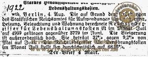 Zeitungsartikel "Lebenshaltungskosten" 04.08.1922