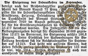 Zeitungsartikel Lebenskosten Oktober 1922