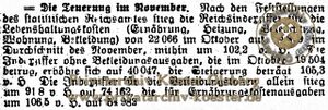 Zeitungsartikel "Die Teuerung im November" - Dezember 1922